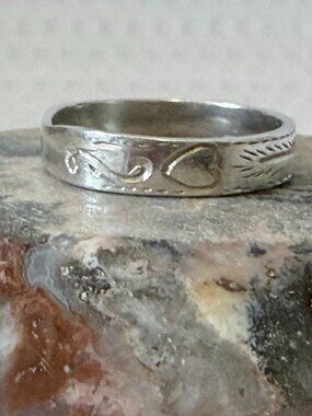Engraved Floral Motif Sterling Band - Silver